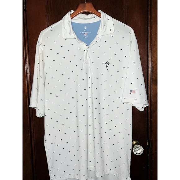FAIRWAY GREENE WHITE BLUE UMBRELLA PRINT GOLF POLO SHIRT XL USA FLAG ON SLEEVE - Picture 2 of 4